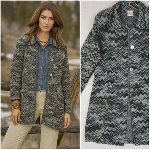 Isabella Bird Longline Cardigan Knit Coat Jacket ZigZag Pattern size M Relaxed